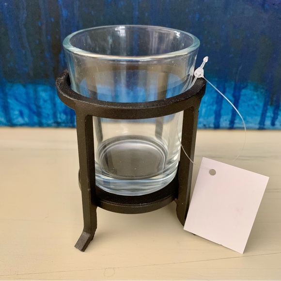Raised Iron Small Candle Holder with Glass Insert | Yankee Candle | 3.5”x3” - Picture 1 of 7